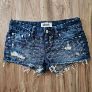 Victoria's Secret PINK studded distressed cheeky cut off denim shorts. Size 0